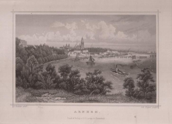 Arnhem Gezicht op de stad Staalgravure Terwen 1858, Antiek en Kunst, Kunst | Etsen en Gravures, Ophalen of Verzenden