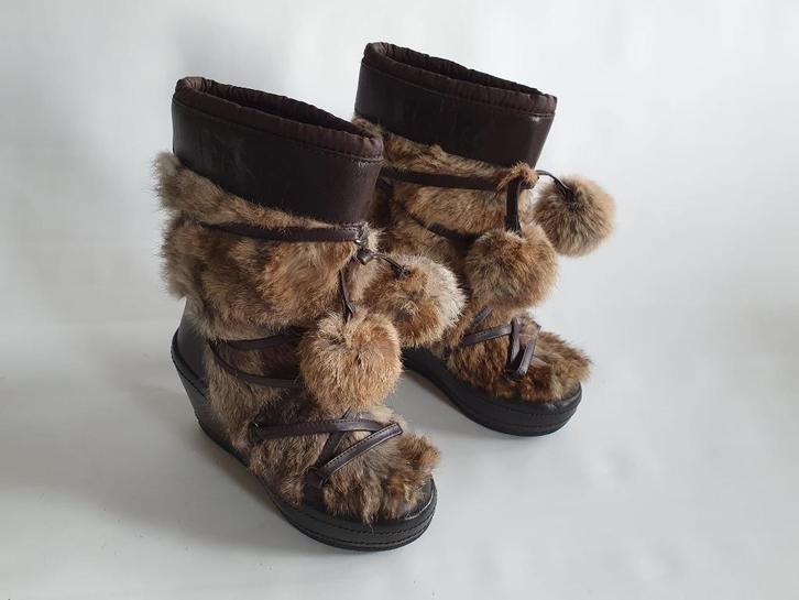 Dames winterlaarsjes leer met konijnenvacht maat 36, Kleding | Dames, Schoenen, Zo goed als nieuw, Lage of Enkellaarzen, Bruin