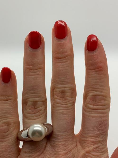 S627 Prachtige zilveren ring met parel maat 19, Sieraden, Tassen en Uiterlijk, Ringen, Dame, 19 tot 20, Zilver, Zilver, Met parel