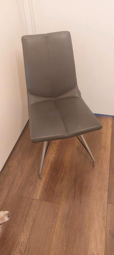 4 eettafelstoelen, Huis en Inrichting, Stoelen, Gebruikt, Vier, Leer, Grijs, Ophalen