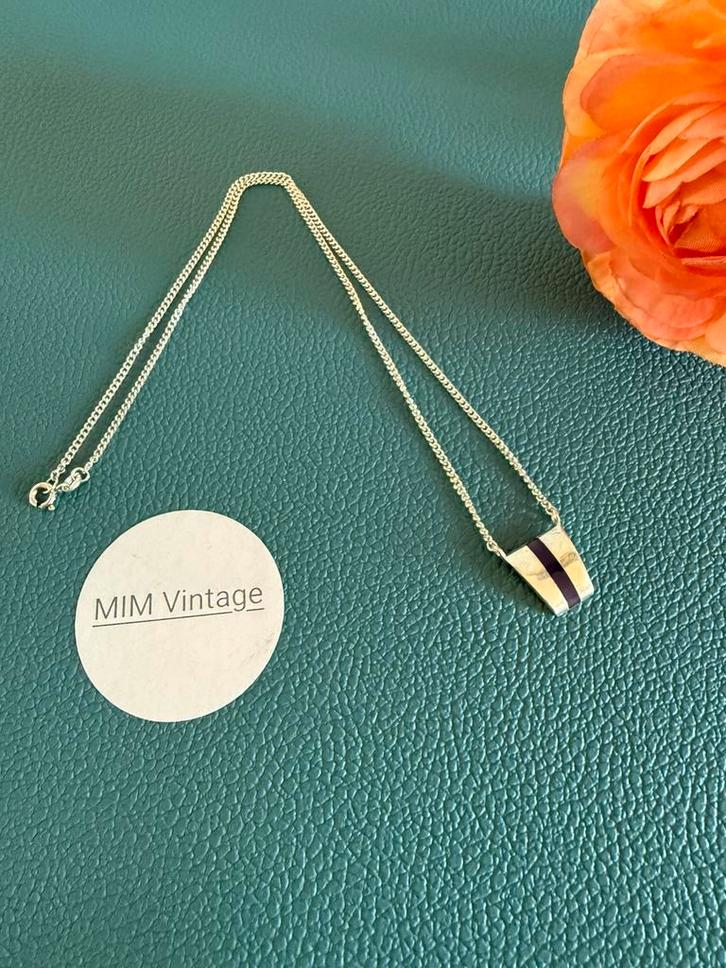 R332/Zilveren KALKE ketting met paarse amethist inleg, Sieraden, Tassen en Uiterlijk, Kettingen, Gebruikt, Zilver, Paars, Verzenden