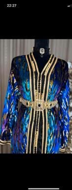 Tlija-mobra caftan/Kaftan takschita Marokkaanse jurk, Blauw, Tlija mobra, Maat 38/40 (M), Ophalen of Verzenden