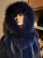 Dubbelzijdige blauwe echte bontjas giga capuchon  maat XXL, Ophalen of Verzenden, Zo goed als nieuw, Maat 46/48 (XL) of groter