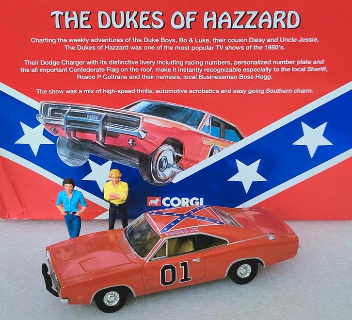 The Dukes of Hazzard General Lee Dodge Charger Corgi + Figs, Hobby en Vrije tijd, Modelauto's | 1:43, Zo goed als nieuw, Auto