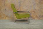 Als NIEUW! fraaie groene leren Harvink Optie design fauteuil, Design, Metaal, 75 tot 100 cm, Zo goed als nieuw