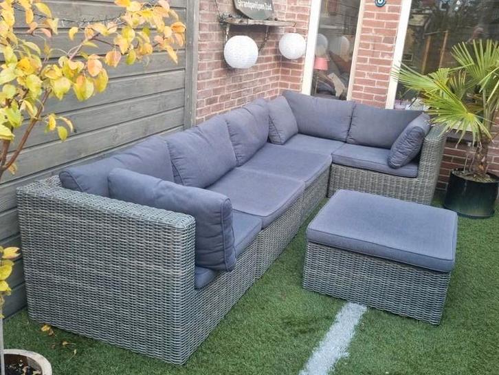 Luxe Wicker Tuinset Antraciet - 6 Personen, Tuin en Terras, Tuinsets en Loungesets, Zo goed als nieuw, Loungeset, Wicker, 6 zitplaatsen