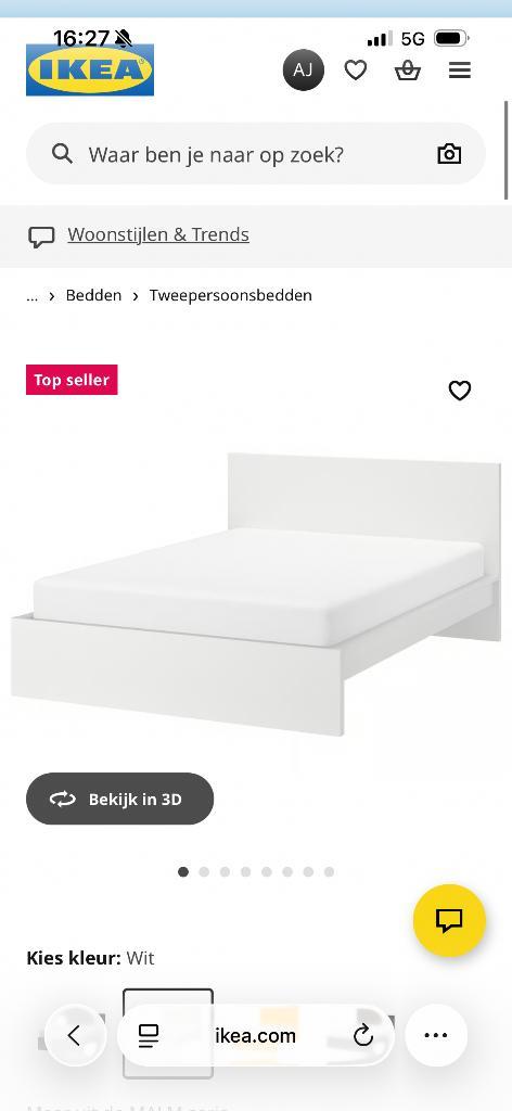 Ikea Bed, Huis en Inrichting, Slaapkamer | Bedden, Gebruikt, Tweepersoons, 140 cm, Hout, Wit, Ophalen