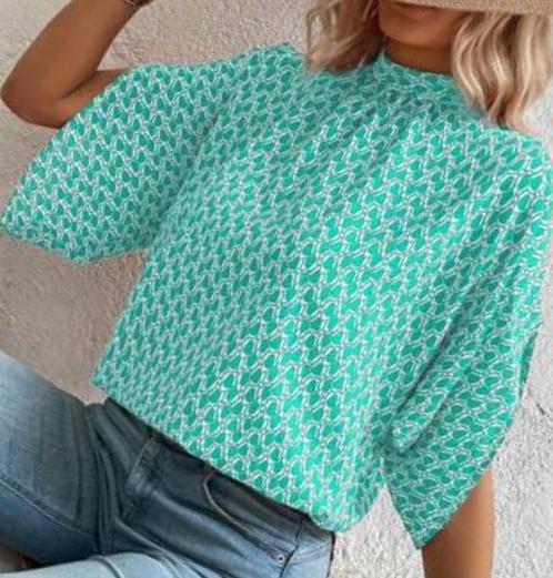 Prachtige blouse in turquoise wit motief met strik achter!, Kleding | Dames, Blouses en Tunieken, Zo goed als nieuw, Maat 36 (S)