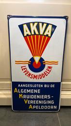 Geëmailleerd reclamebord Langcat Bussum AKVA levensmiddelen, Antiek en Kunst, Antiek | Emaille, Ophalen