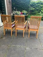 Vintage Houten Stoelen met Leren Zitting - Set van 3, Huis en Inrichting, Stoelen, Ophalen, Gebruikt, Hout, Drie