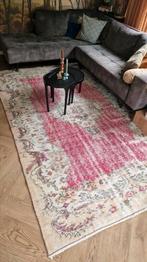 Vintage recoloured handgeknoopt vloerkleed rozenkelim, Ophalen of Verzenden, Zo goed als nieuw, Rechthoekig, 200 cm of meer