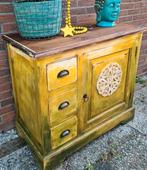 Dressoir tv-kast commode vintage boho shabby chic geel groen, Huis en Inrichting, Kasten | Dressoirs, Ophalen, Teakhout, 50 tot 100 cm