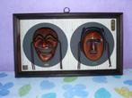 houten bord met 2 houten maskers, Nieuw, Ophalen of Verzenden, Wandbord