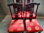 Vier chinese eetkamerstoelen met rode bekleding en draak in, Ophalen, Zo goed als nieuw, Rood, Vier