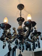 Kroonluchter zwart 5 armig glas, Huis en Inrichting, Lampen | Kroonluchters, Ophalen of Verzenden, Zo goed als nieuw, Glas