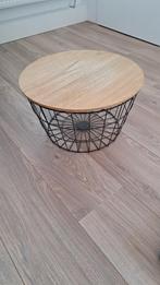 Bijzettafel zwarte draadmand opbergmand hout deksel, Ophalen, Minder dan 45 cm, Minder dan 55 cm, Rond