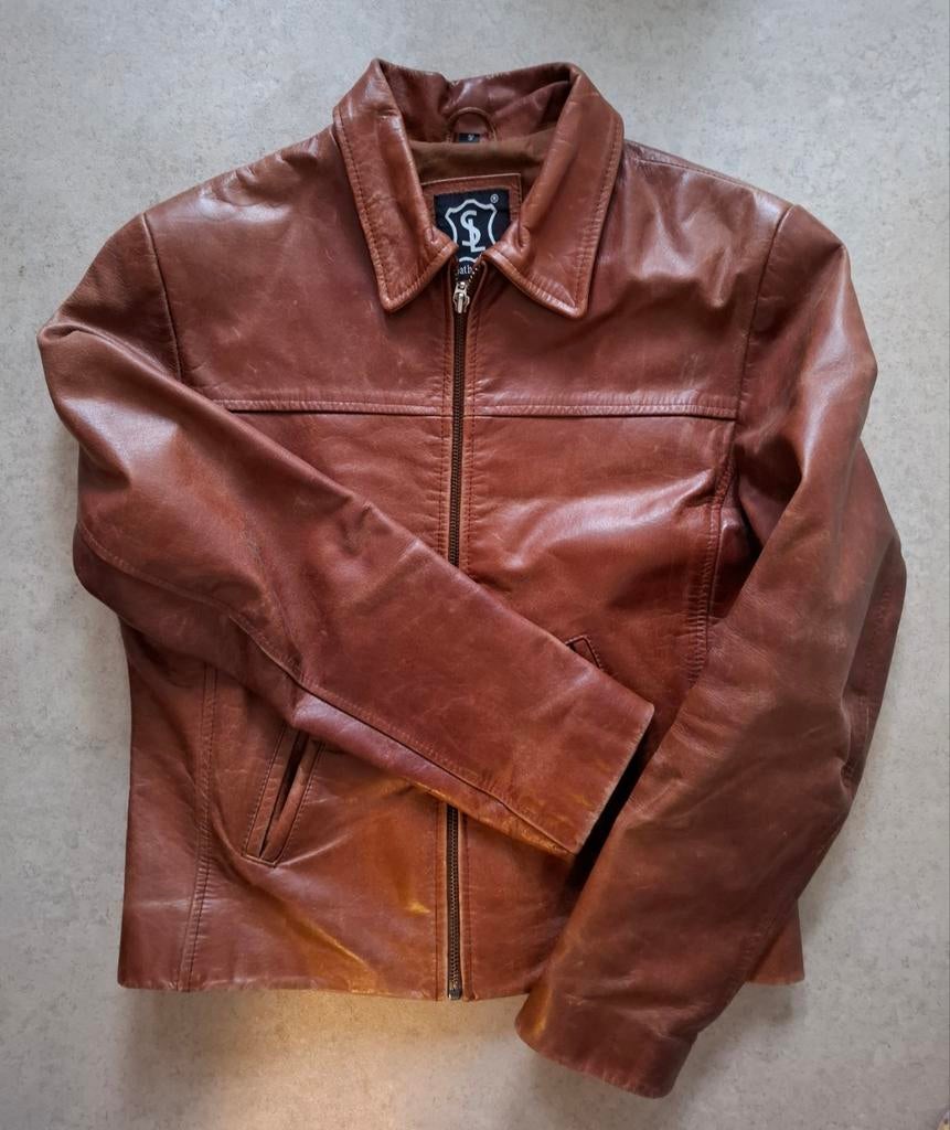 Stoer leren damesjasje, kleur cognac, Kleding | Dames, Jassen | Winter, Ophalen of Verzenden, Gedragen, Maat 36 (S), Bruin