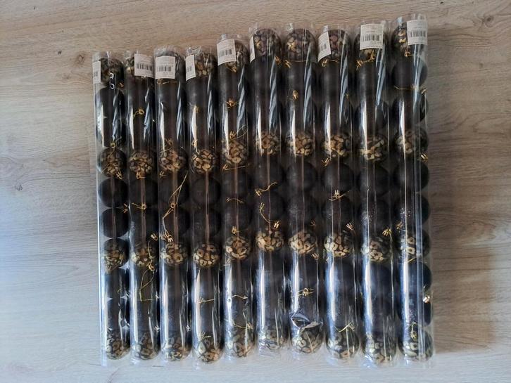 100 kerstballen animal mat zwart glitter goud panterprint, Diversen, Kerst, Nieuw, Ophalen of Verzenden