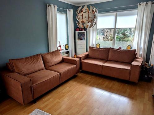Bankstel lederlook, als nieuw, zit heerlijk!, Huis en Inrichting, Banken | Complete zithoeken, Zo goed als nieuw, Leer, Stof, Ophalen