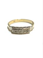 14k geel en witgouden ring met diamanten, 18 tot 19, -, -, Ophalen of Verzenden