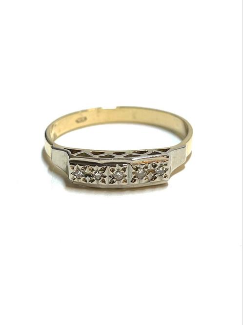 14k geel en witgouden ring met diamanten, Sieraden, Tassen en Uiterlijk, Ringen, Zo goed als nieuw, Dame, 18 tot 19, Goud, Goud