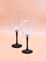 Vintage Wijnglazen Octime France – Zwarte Voet – H 20 cm, Overige typen, Ophalen of Verzenden, Zo goed als nieuw, Nvt