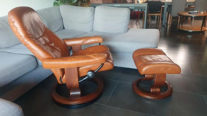 Stressless consul classic Fauteuil   cognac leder., Huis en Inrichting, Fauteuils, Zo goed als nieuw, Leer, 50 tot 75 cm, Minder dan 75 cm