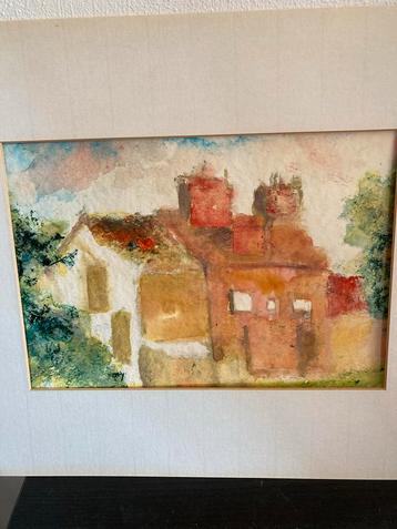 Aquarel Huis met Schoorstenen, Impressionistisch beschikbaar voor biedingen