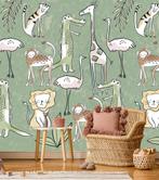 Fotowand kinderkamer - Jungle dieren - 200x280cm, Ophalen of Verzenden, 10 tot 25 m², Groen, Jungle kamer, kinderkamer, jungle dieren