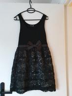 Zwart jurkje met roosjes en strik - Maat S, Zwart, Ophalen of Verzenden, Zo goed als nieuw, Dentity