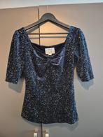 Velvet blauwe glitter shirt Collectif maat M vintage, Maat 38/40 (M), Collectif, Overige typen, Blauw
