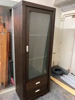 Mooie stoere eiken vitrinekast met matglas en lades, Ophalen, Stoer eiken, Eikenhout, 50 tot 100 cm