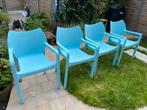 4 Vrolijke blauwe oersterke tuinstoelen te koop, Ophalen, Gebruikt, Kunststof, Stapelbaar