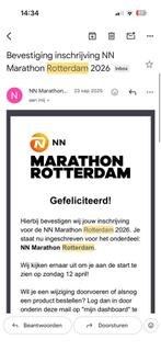Startbewijs marathon rotterdam 2026, Tickets en Kaartjes, Evenementen en Festivals, Eén persoon