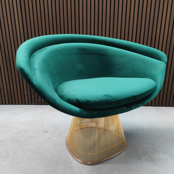 Knoll Warren Platner loungechair - groen velours, Antiek en Kunst, Antiek | Meubels | Stoelen en Banken, Ophalen of Verzenden