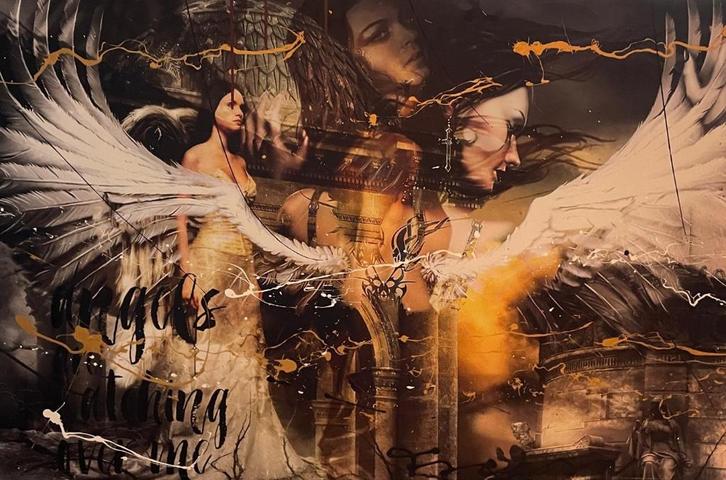 kunstwerk vam fabian art (leerling herman brood), Antiek en Kunst, Kunst | Schilderijen | Modern, Ophalen