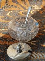 Antieke Engelse suikerpot van kristal en silverplate 10,5 cm, Ophalen of Verzenden