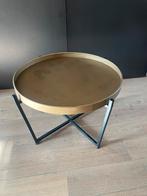 Salon tafel met los metalen blad en zwart metalen poot, Minder dan 55 cm, Gebruikt, Metaal of Aluminium, Rond