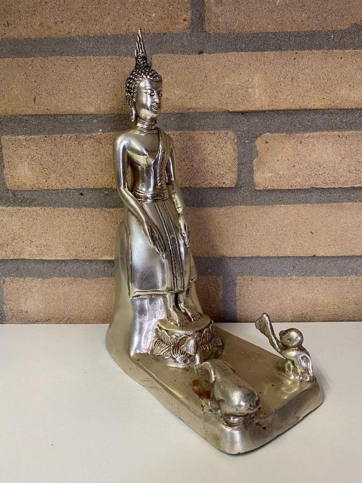 Boeddha verzilverd brons – olifant & aap – Thailand 24 cm, Huis en Inrichting, Woonaccessoires | Boeddhabeelden, Zo goed als nieuw