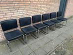 6 Lederlook Stoelen met Chome Buisframe, Huis en Inrichting, Stoelen, Ophalen, Metaal, Gebruikt, Zwart