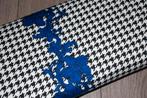 Tricot viscose stof - Houndstooth zwart/blauw bloem #2789, Overige materialen, 120 cm of meer, Zwart, Ophalen of Verzenden