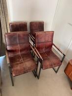 4 leren stoelen, Huis en Inrichting, Stoelen, Bruin, Industrieel, modern, Ophalen of Verzenden, Zo goed als nieuw