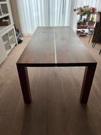 massieve kersenhouten eettafel met rvs strip 220x100, Huis en Inrichting, Tafels | Eettafels, Ophalen, Gebruikt, 100 tot 150 cm