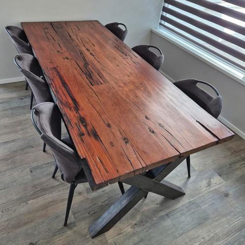 Grote eiken industriële tafel - moderne eettafel 240x100, Huis en Inrichting, Tafels | Eettafels, Zo goed als nieuw, 50 tot 100 cm