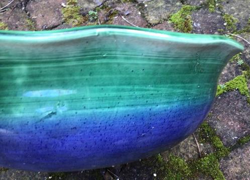 Plantenschaal aardewerk, groen, geschulpte rand, ø35 cm, Tuin en Terras, Bloempotten, Gebruikt, Aardewerk, Binnen, Balkon, Tuin
