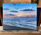 Olieverf schilderij 18x24 zee ondergaande zon Scheveningen, Antiek en Kunst, Ophalen