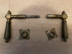 Antieke deurklink set, Doe-het-zelf en Verbouw, Hang- en Sluitwerk, Ophalen, Gebruikt, Koper of Messing, Klink of Kruk