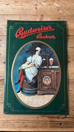 Reclamen plaat van blik voor Budweiser, Verzamelen, Biermerken, Ophalen of Verzenden, Gebruikt, Reclamebord, Plaat of Schild, Overige merken