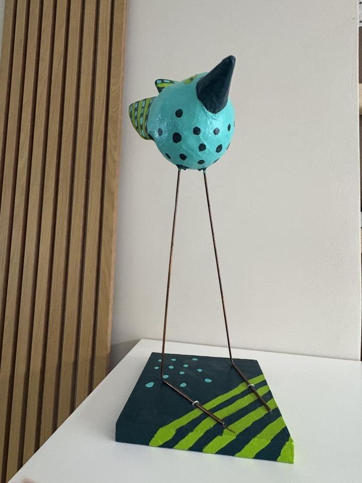 Papiermache vogel kunstobject handgemaakt 50 cm, Antiek en Kunst, Kunst | Designobjecten, Ophalen of Verzenden