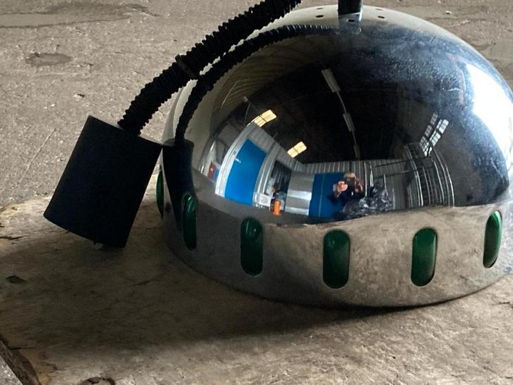 Aangeboden hanglamp design aluminium / glas, Huis en Inrichting, Lampen | Hanglampen, Gebruikt, Minder dan 50 cm, Glas, Metaal